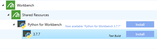 Screenshot showing the Python for Workbench item in the Download Manager
